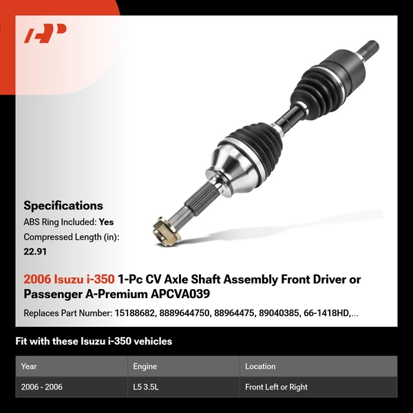 2006 Isuzu i-350 1-Pc CV Axle Shaft Assembly Front Driver or Passenger A-Premium APCVA039