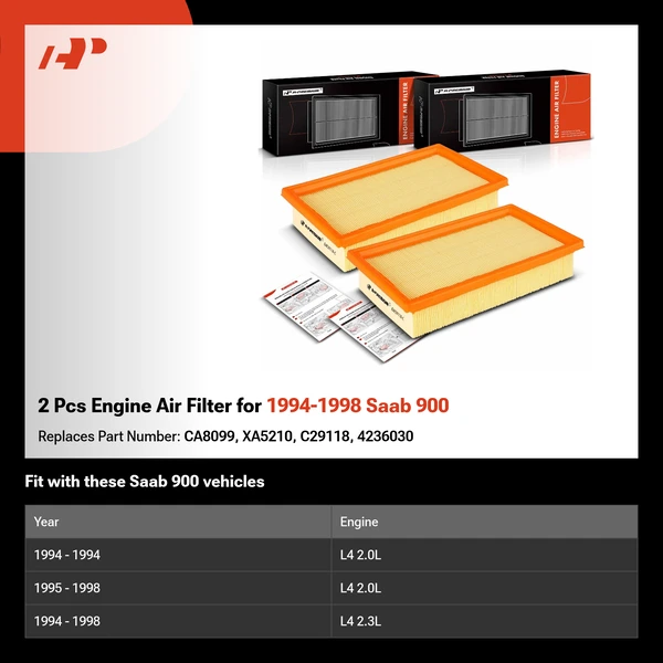 2 Pcs Engine Air Filter for 1994-1998 Saab 900