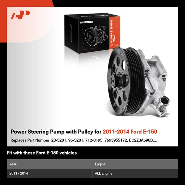 Power Steering Pump with Pulley for 2011-2014 Ford E-150