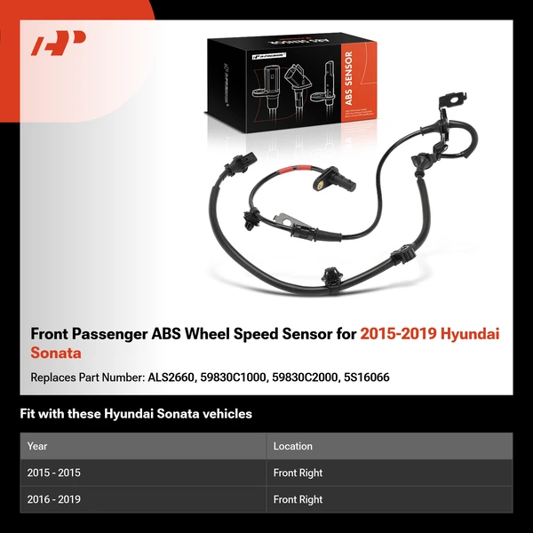 Front Passenger ABS Wheel Speed Sensor for 2015-2019 Hyundai Sonata