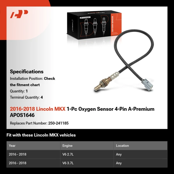 2016-2018 Lincoln MKX 1-Pc Oxygen Sensor 4-Pin A-Premium APOS1646