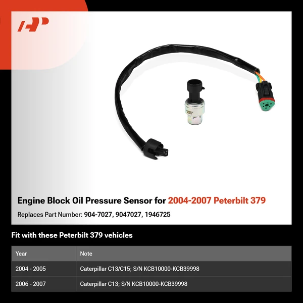 Engine Block Oil Pressure Sensor for 2004-2007 Peterbilt 379