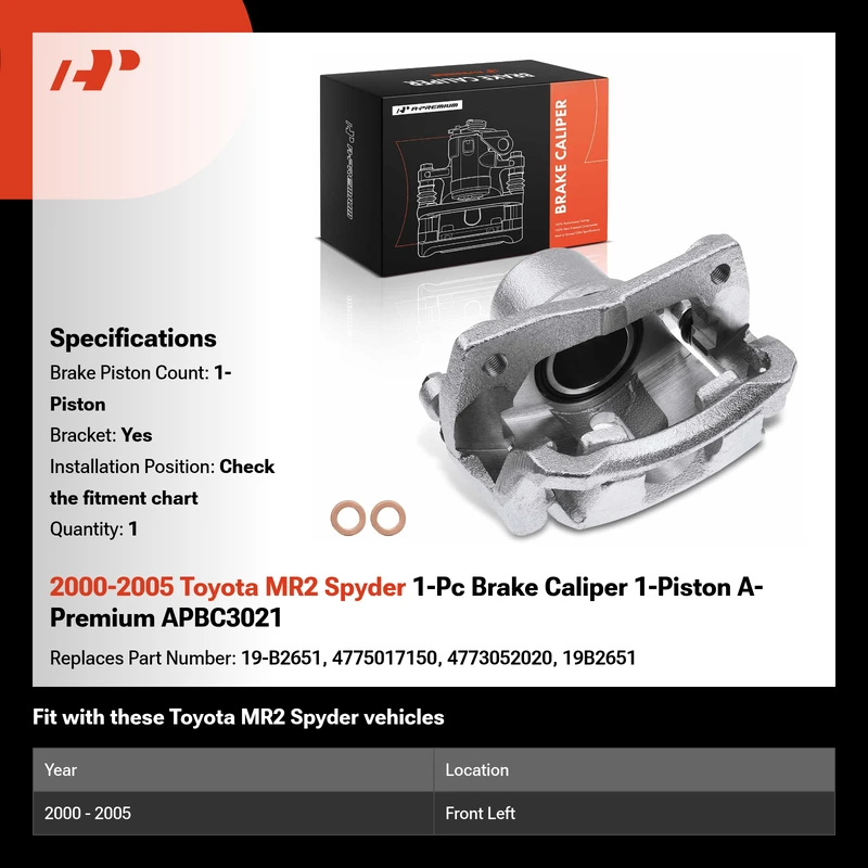 2000-2005 Toyota MR2 Spyder 1-Pc Brake Caliper 1-Piston A-Premium APBC3021