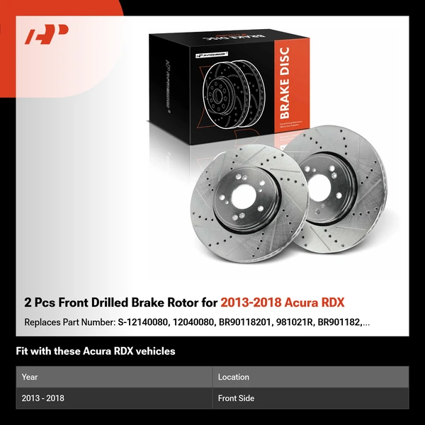 2 Pcs Front Drilled Brake Rotor for 2013-2018 Acura RDX