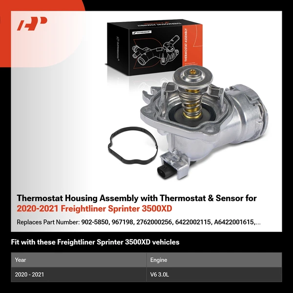 Thermostat Housing Assembly with Thermostat & Sensor for 2020-2021 Freightliner Sprinter 3500XD