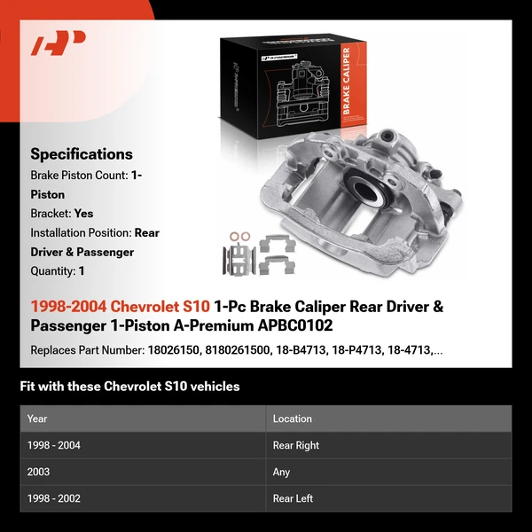 1998-2004 Chevrolet S10 1-Pc Brake Caliper Rear Driver & Passenger 1-Piston A-Premium APBC0102