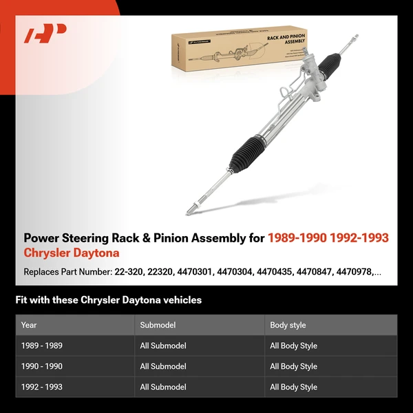Power Steering Rack & Pinion Assembly for 1989-1990 1992-1993 Chrysler Daytona