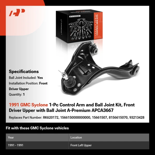 1991 GMC Syclone 1-Pc Control Arm and Ball Joint Kit, Front Driver Upper with Ball Joint A-Premium APCA3667