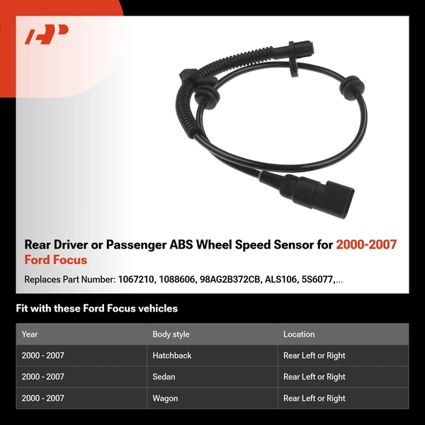 Rear Driver or Passenger ABS Wheel Speed Sensor for 2000-2007 Ford Focus