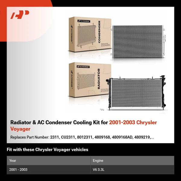 Radiator & AC Condenser Cooling Kit for 2001-2003 Chrysler Voyager