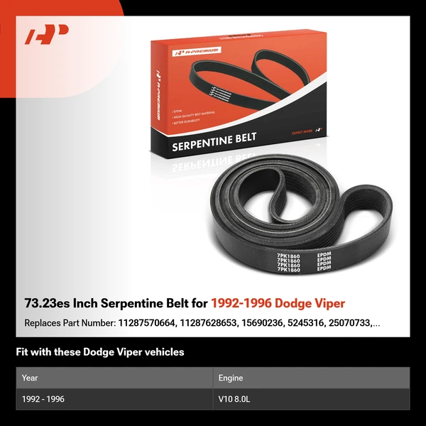 73.23es Inch Serpentine Belt for 1992-1996 Dodge Viper