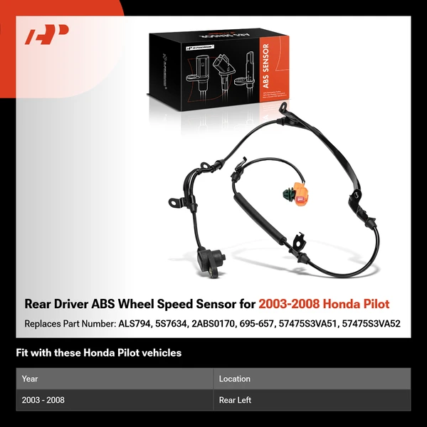 Rear Driver ABS Wheel Speed Sensor for 2003-2008 Honda Pilot