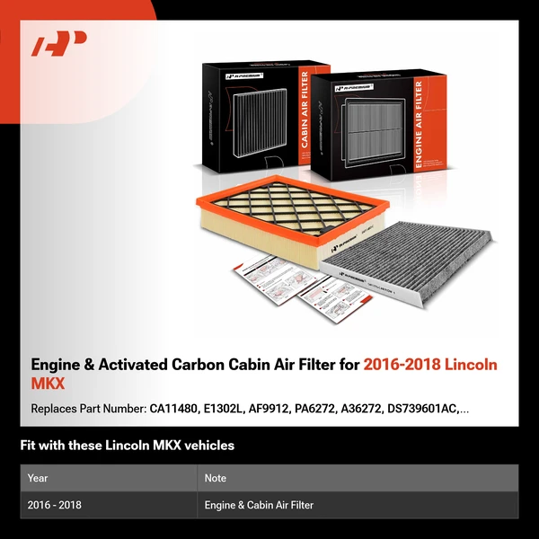 Engine & Activated Carbon Cabin Air Filter for 2016-2018 Lincoln MKX