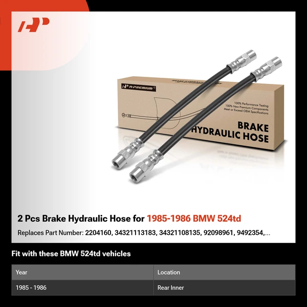 2 Pcs Brake Hydraulic Hose for 1985-1986 BMW 524td