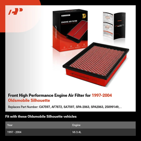 Front High Performance Engine Air Filter for 1997-2004 Oldsmobile Silhouette