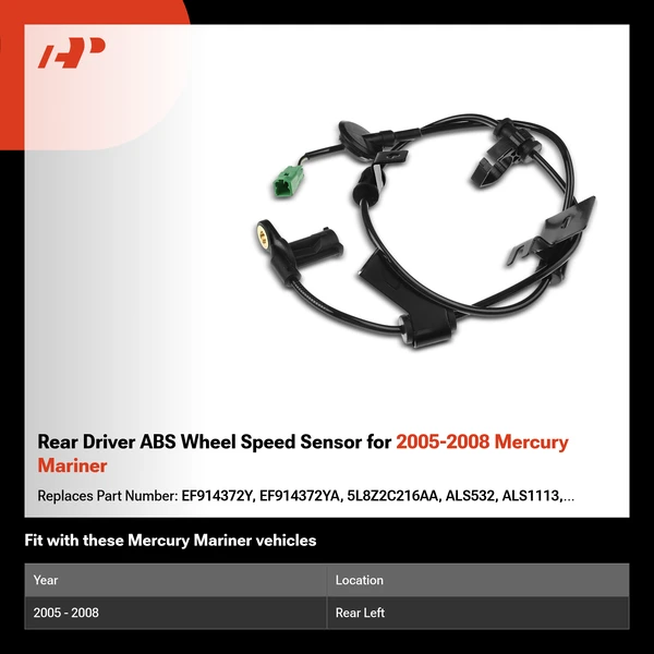 Rear Driver ABS Wheel Speed Sensor for 2005-2008 Mercury Mariner