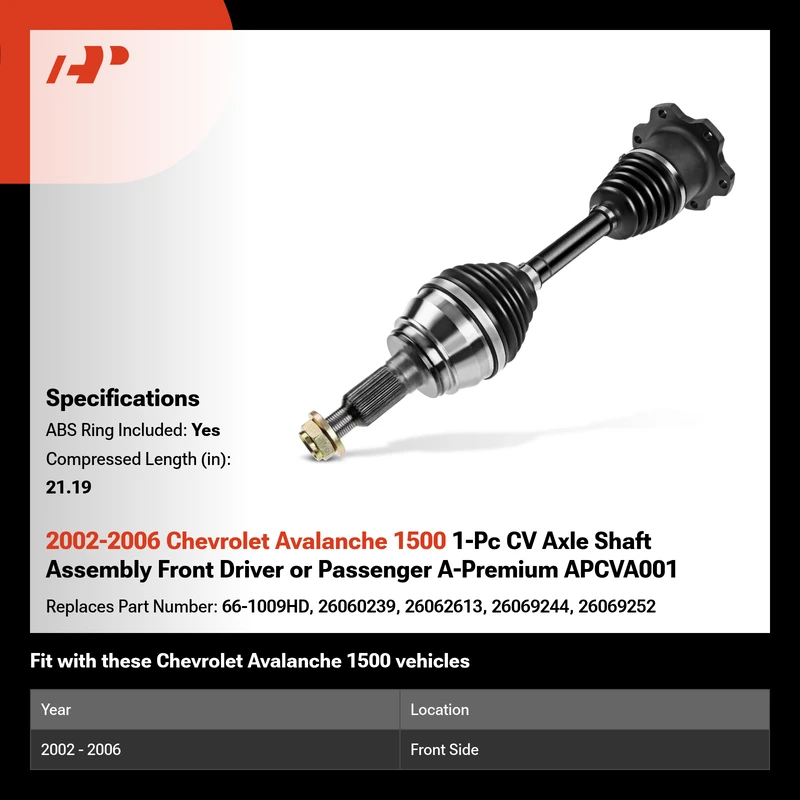 2002-2006 Chevrolet Avalanche 1500 1-Pc CV Axle Shaft Assembly Front Driver or Passenger A-Premium APCVA001