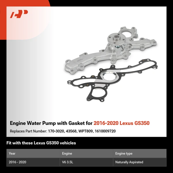 Engine Water Pump with Gasket for 2016-2020 Lexus GS350