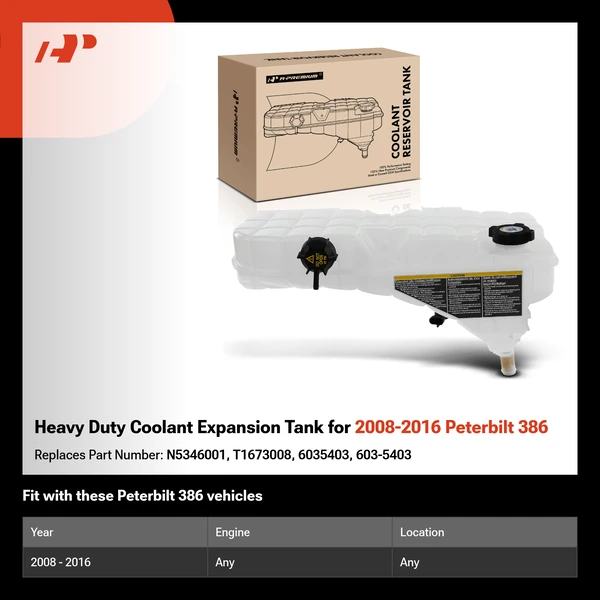 Heavy Duty Coolant Expansion Tank for 2008-2016 Peterbilt 386