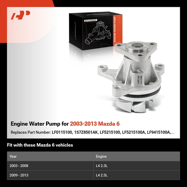 Engine Water Pump for 2003-2013 Mazda 6