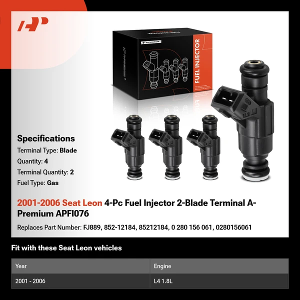 2001-2006 Seat Leon 4-Pc Fuel Injector 2-Blade Terminal A-Premium APFI076