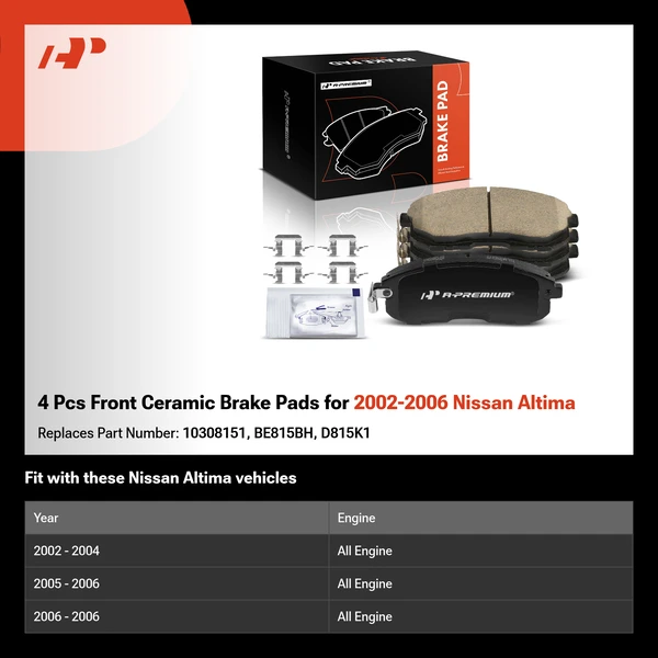 4 Pcs Front Ceramic Brake Pads for 2002-2006 Nissan Altima