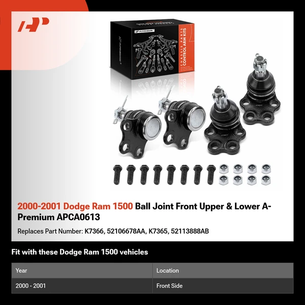 2000-2001 Dodge Ram 1500 Ball Joint Front Upper & Lower A-Premium APCA0613