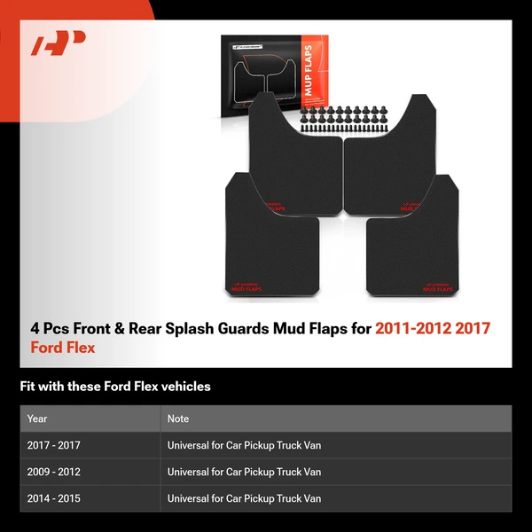 4 Pcs Front & Rear Splash Guards Mud Flaps for 2011-2012 2017 Ford Flex