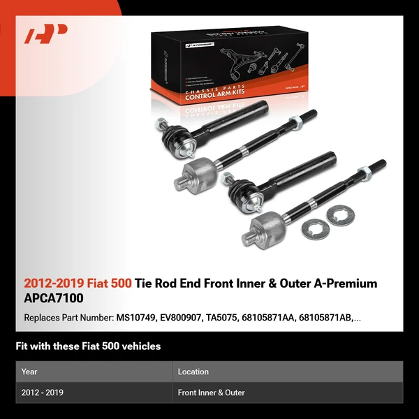 2012-2019 Fiat 500 Tie Rod End Front Inner & Outer A-Premium APCA7100