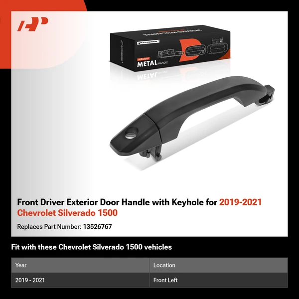 Front Driver Exterior Door Handle with Keyhole for 2019-2021 Chevrolet Silverado 1500