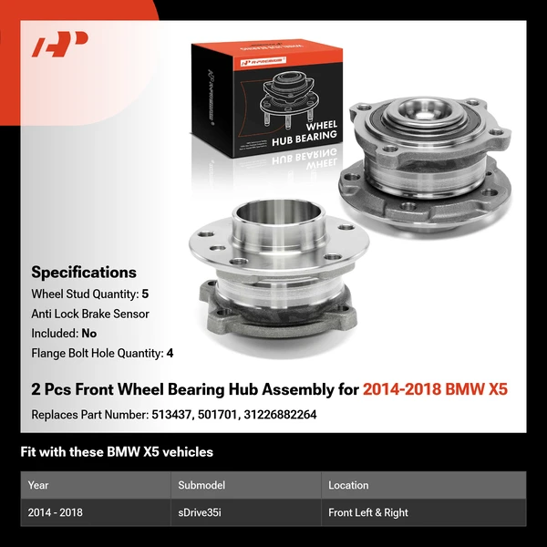 2 Pcs Front Wheel Bearing Hub Assembly for 2014-2018 BMW X5