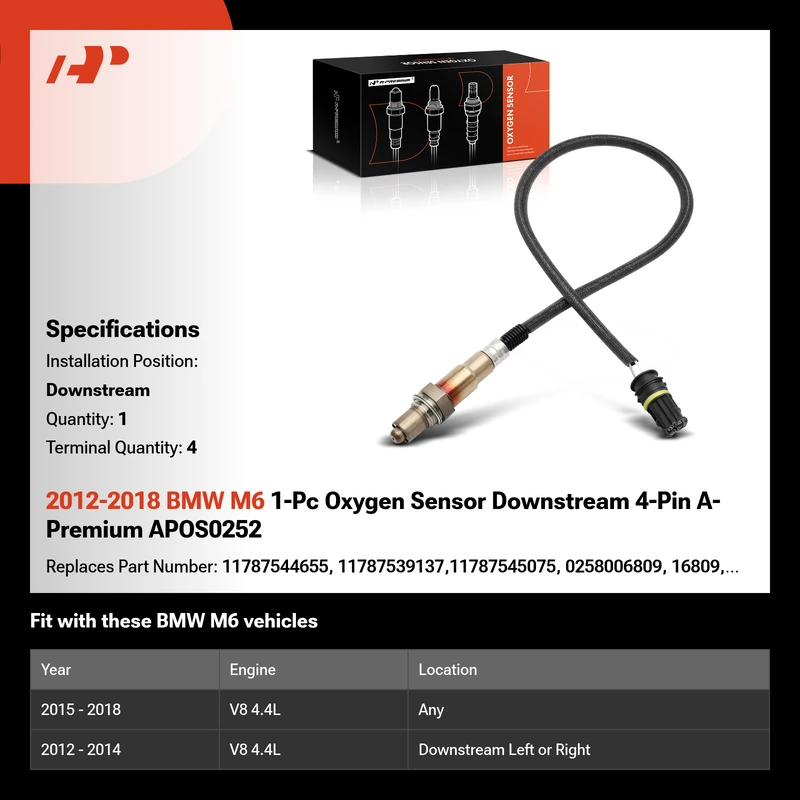 2012-2018 BMW M6 1-Pc Oxygen Sensor Downstream 4-Pin A-Premium APOS0252