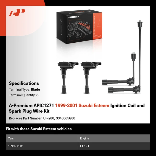 A-Premium APIC1271 1999-2001 Suzuki Esteem Ignition Coil and Spark Plug Wire Kit