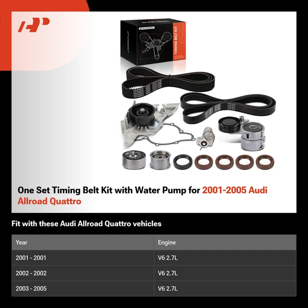 One Set Timing Belt Kit with Water Pump for 2001-2005 Audi Allroad Quattro