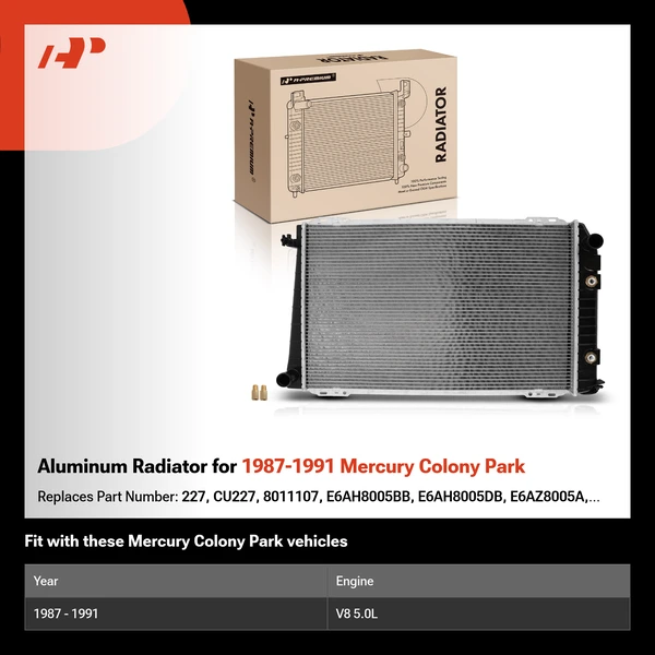 Aluminum Radiator for 1987-1991 Mercury Colony Park