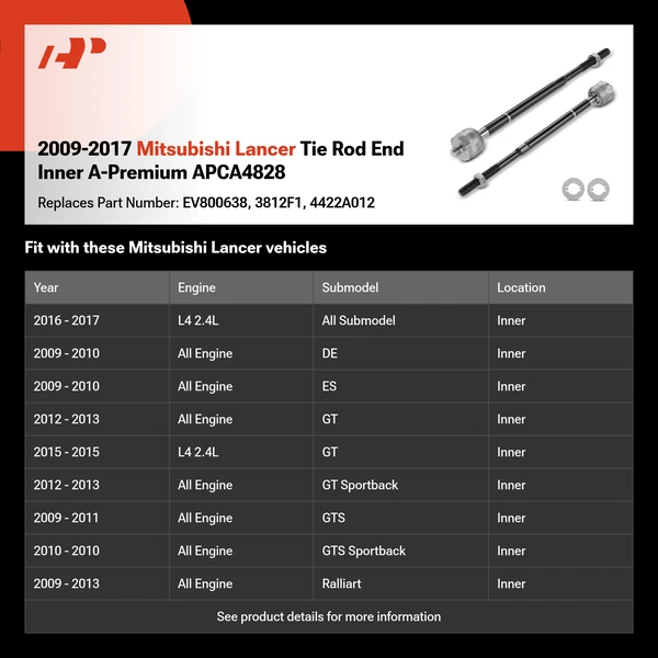 2009-2017 Mitsubishi Lancer Tie Rod End Inner A-Premium APCA4828