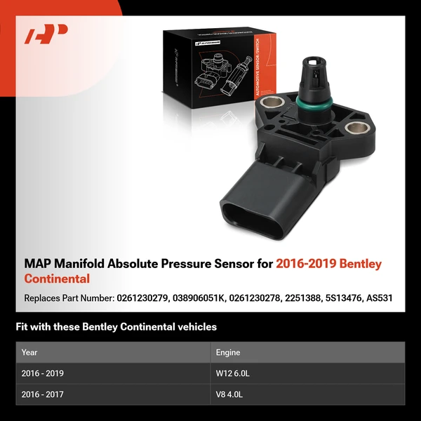 MAP Manifold Absolute Pressure Sensor for 2016-2019 Bentley Continental