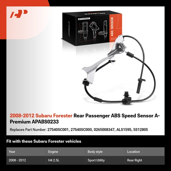 2008-2012 Subaru Forester Rear Passenger ABS Speed Sensor A-Premium APABS0233