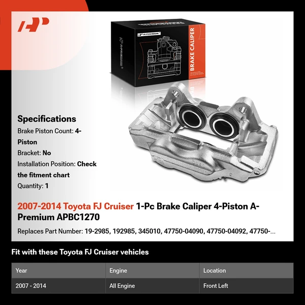 2007-2014 Toyota FJ Cruiser 1-Pc Brake Caliper 4-Piston A-Premium APBC1270