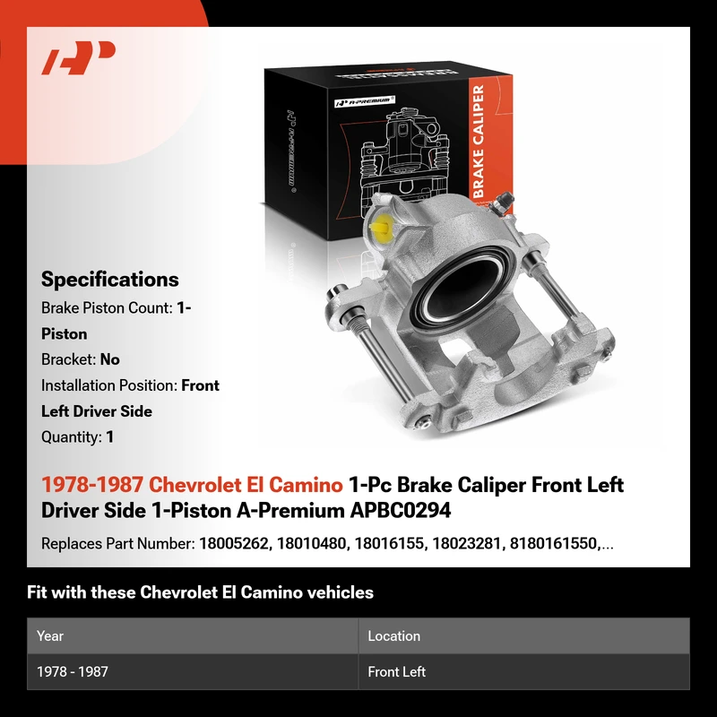 1978-1987 Chevrolet El Camino 1-Pc Brake Caliper Front Left Driver Side 1-Piston A-Premium APBC0294