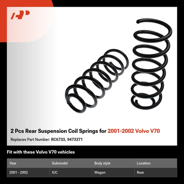 2 Pcs Rear Suspension Coil Springs for 2001-2002 Volvo V70