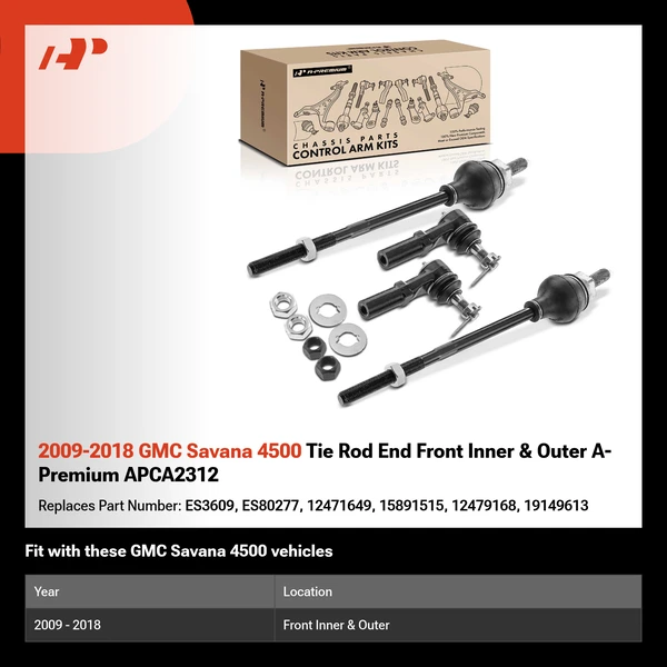 2009-2018 GMC Savana 4500 Tie Rod End Front Inner & Outer A-Premium APCA2312