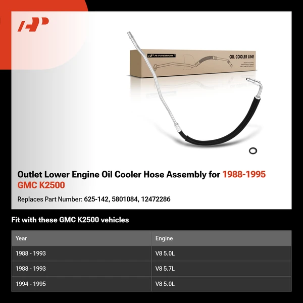 Outlet Lower Engine Oil Cooler Hose Assembly for 1988-1995 GMC K2500