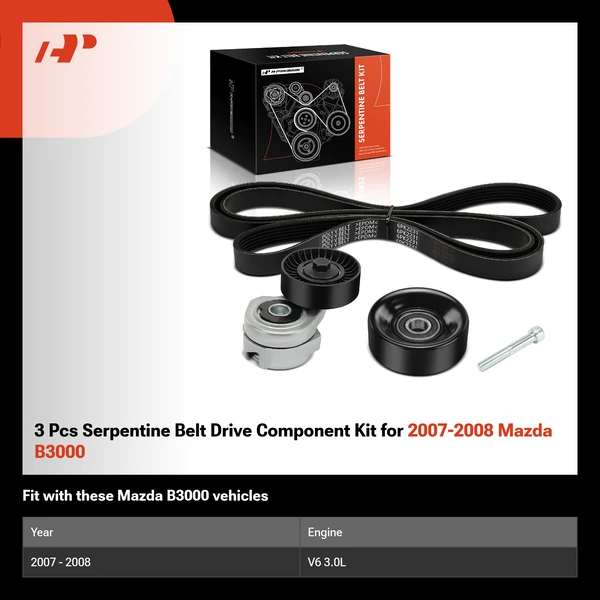 3 Pcs Serpentine Belt Drive Component Kit for 2007-2008 Mazda B3000
