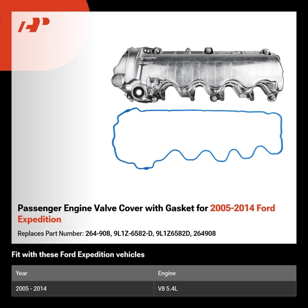 Passenger Engine Valve Cover with Gasket for 2005-2014 Ford Expedition