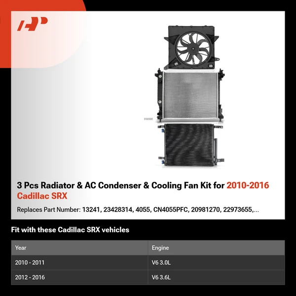 3 Pcs Radiator & AC Condenser & Cooling Fan Kit for 2010-2016 Cadillac SRX