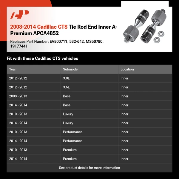 2008-2014 Cadillac CTS Tie Rod End Inner A-Premium APCA4852