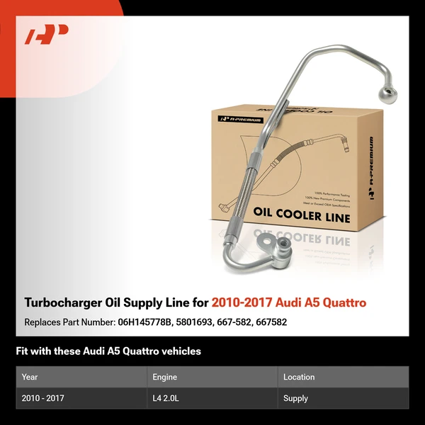 Turbocharger Oil Supply Line for 2010-2017 Audi A5 Quattro