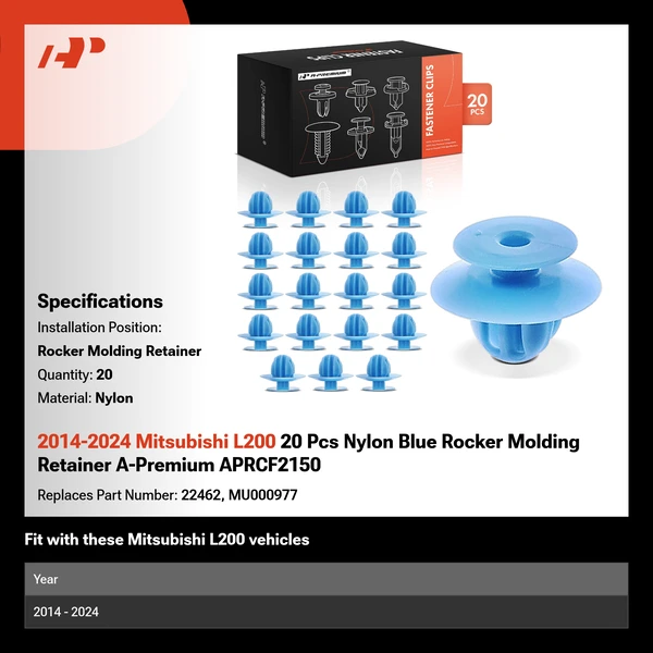 2014-2024 Mitsubishi L200 20 Pcs Nylon Blue Rocker Molding Retainer A-Premium APRCF2150