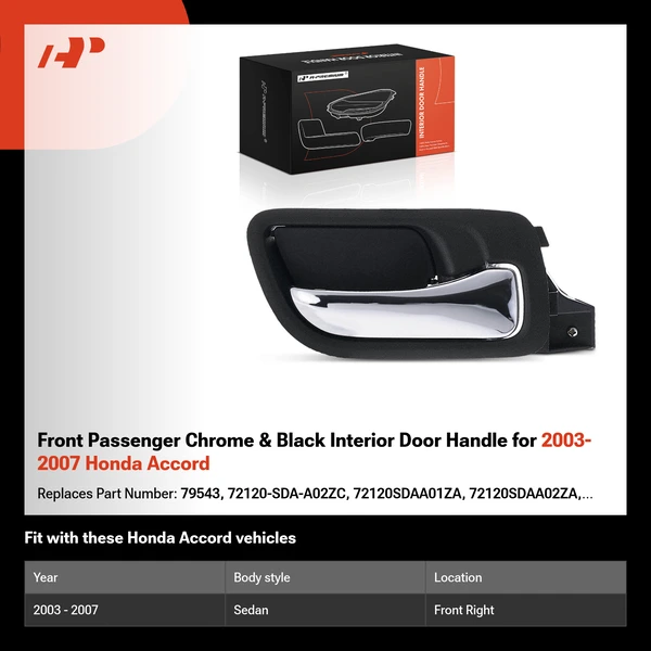 Front Passenger Chrome & Black Interior Door Handle for 2003-2007 Honda Accord